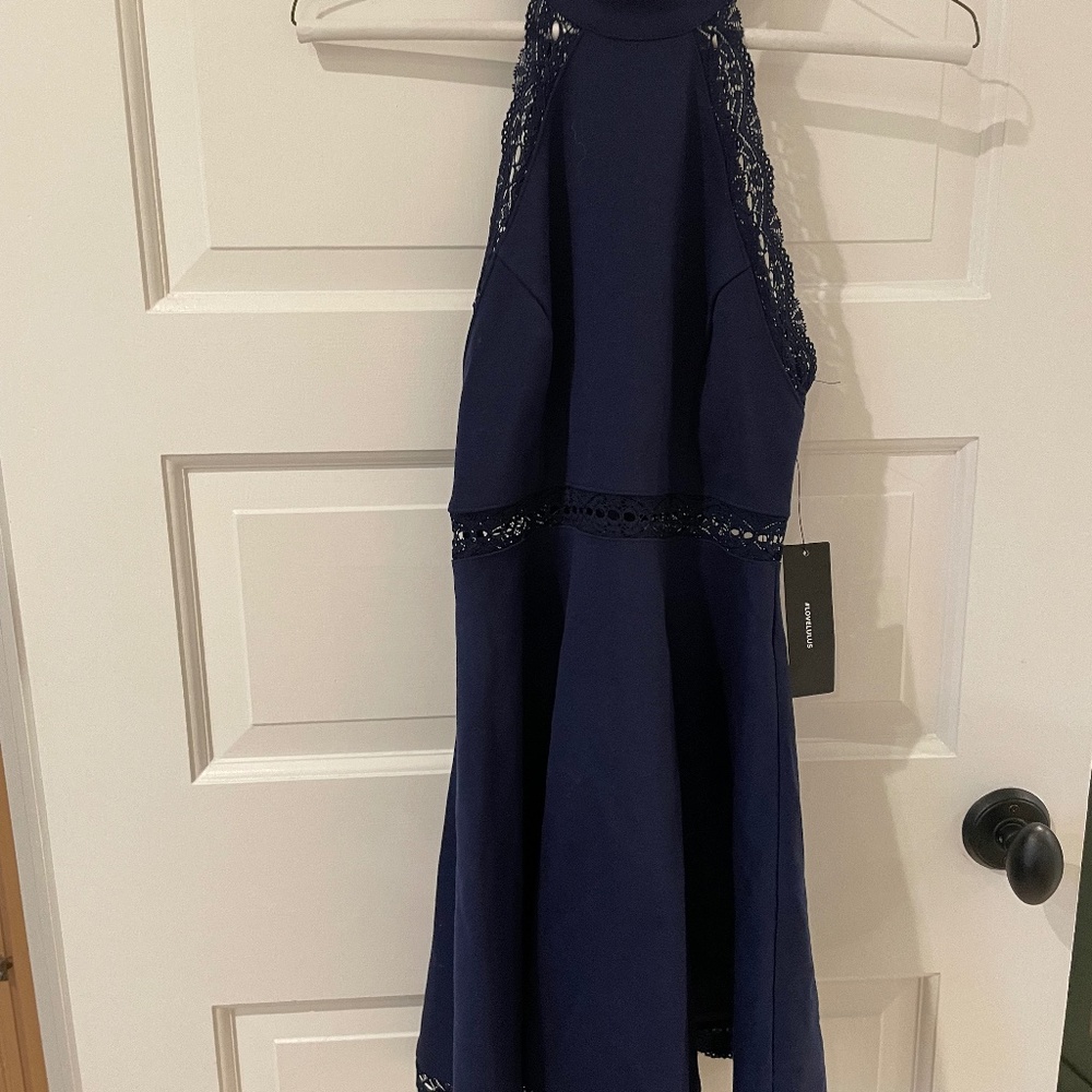 Navy blue racer back Ponte fabric dress